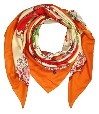 Damen Tuch Groß Viskose 130X130 cm Orange Beige